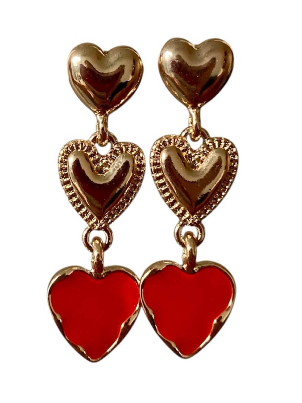 Gold and Red Heart Drop Earrings - Women Jewelry